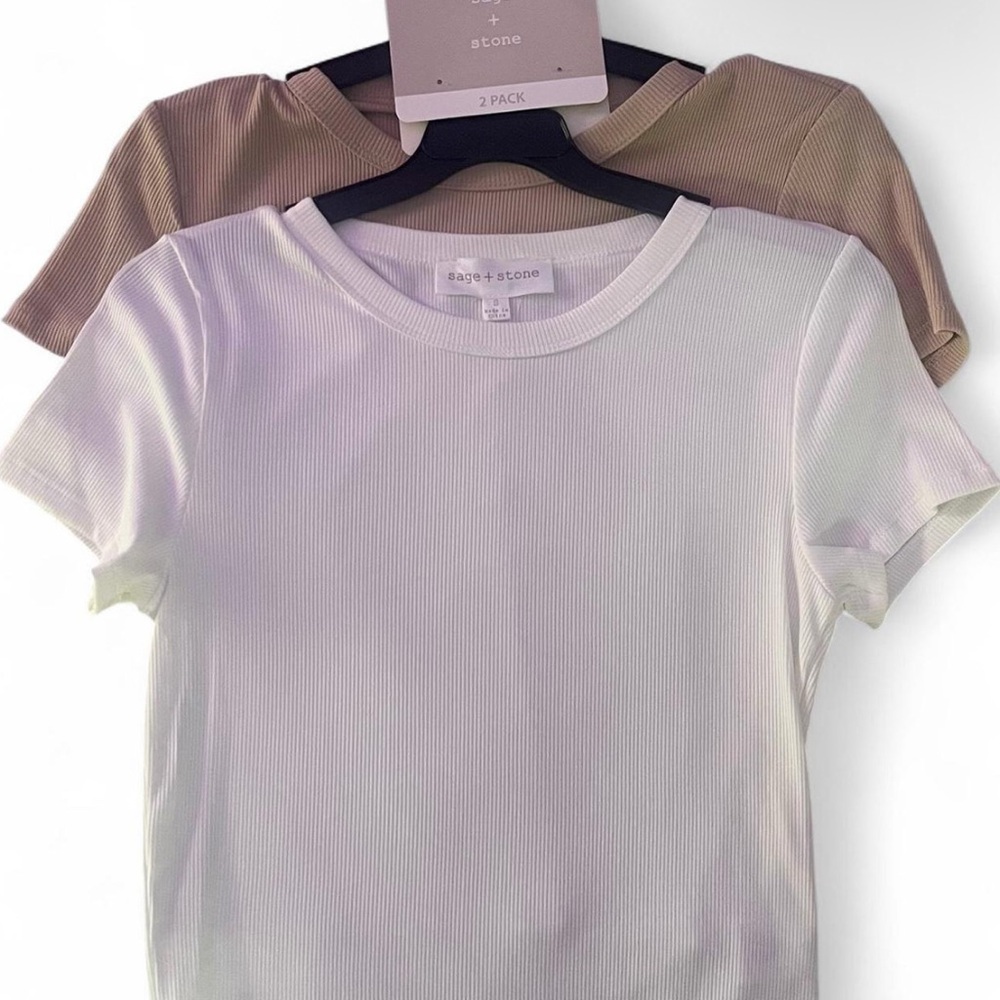 Women's Ribbed Tops - White and Tan